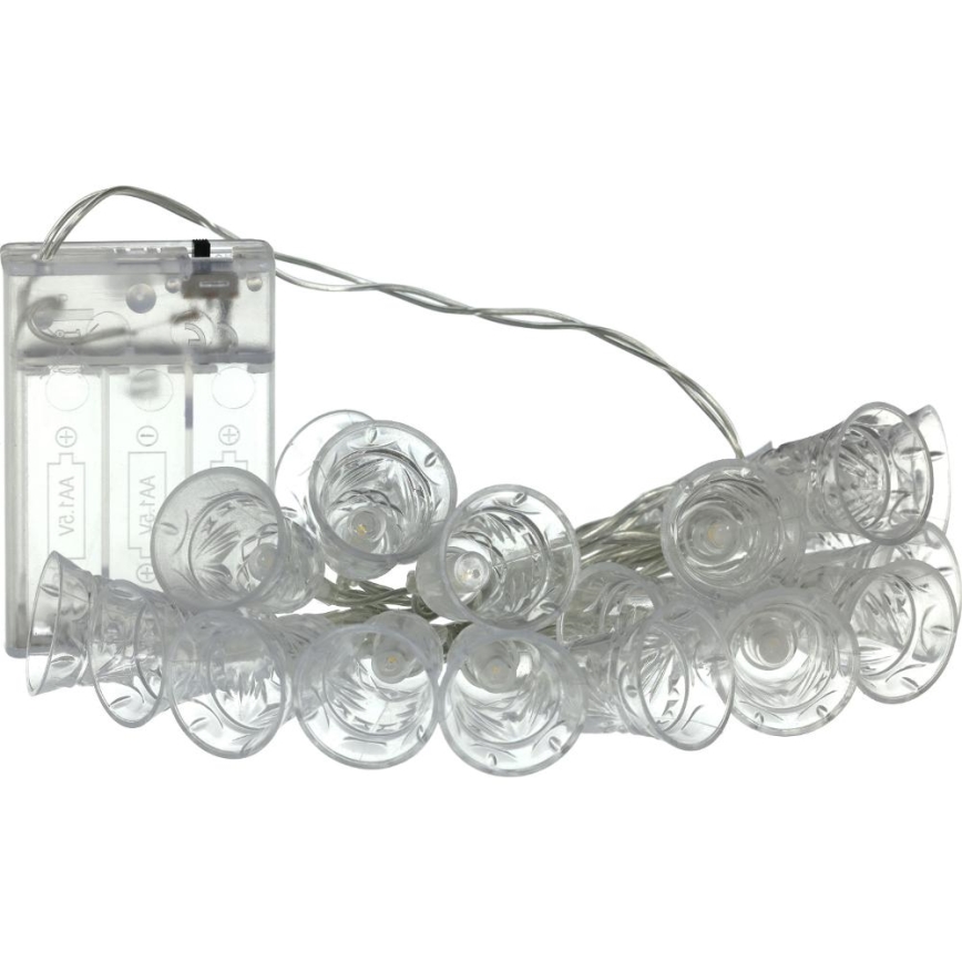 Guirlande LED 20 LED, alimentation 3x piles AA, blanc chaud, 2,2 m, petites clochettes décoratives