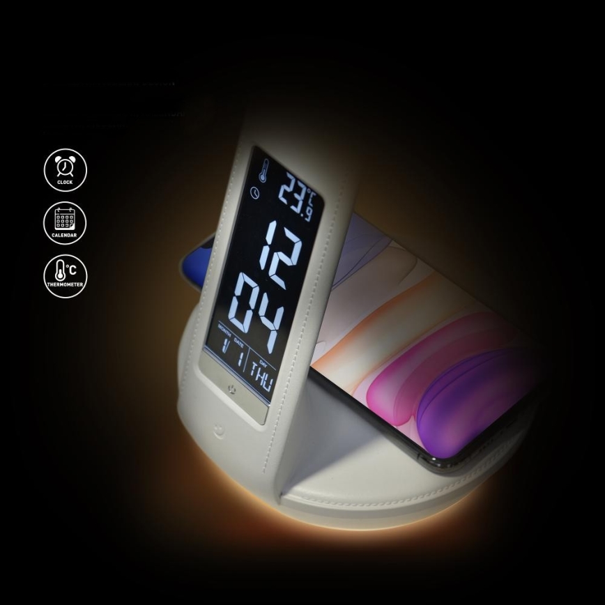 Lampe de table à intensité variable avec charge sans fil Qi 5W et écran LED/6W/230V/1xCR2032 3000/4000/6000K blanc