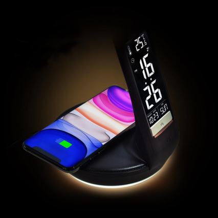 Lampe de table à intensité variable avec charge sans fil Qi 5W et affichage LED/6W/230V/1xCR2032 3000/4000/6000K noir