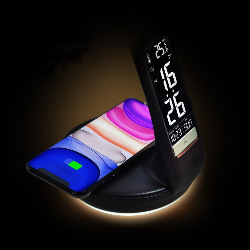 Lampe de table à intensité variable avec charge sans fil Qi 5W et affichage LED/6W/230V/1xCR2032 3000/4000/6000K noir