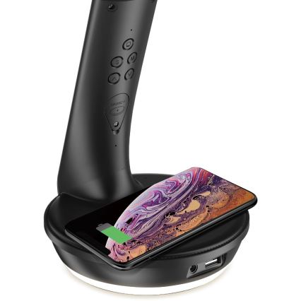 Lampe de table à intensité variable avec charge sans fil Qi 5W et affichage LED/6W/230V/1xCR2032 3000/4000/6000K noir