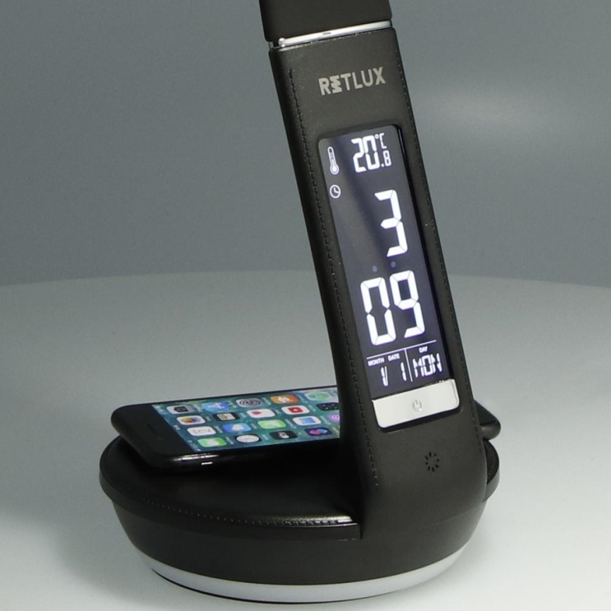 Lampe de table à intensité variable avec charge sans fil Qi 5W et affichage LED/6W/230V/1xCR2032 3000/4000/6000K noir