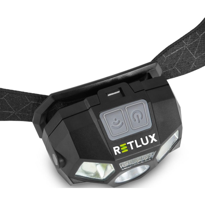 Lampe frontale LED rechargeable à capteur, 3 W / 900 mAh, IP44, noire