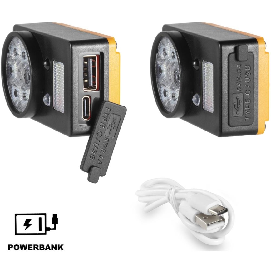 Lampe frontale LED rechargeable avec capteur et fonction powerbank, 1200 mAh, IP44, noire