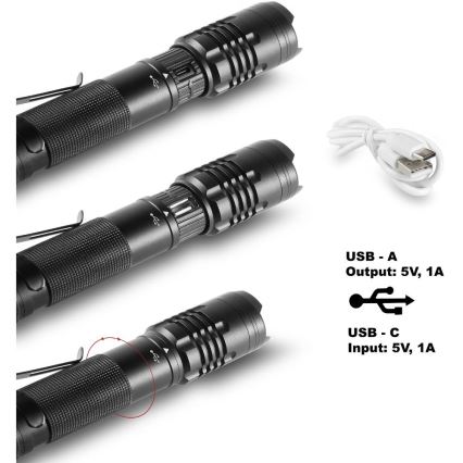 Lampe torche en aluminium rechargeable avec fonction batterie portative LED/2000 mAh 1000 lm IP22