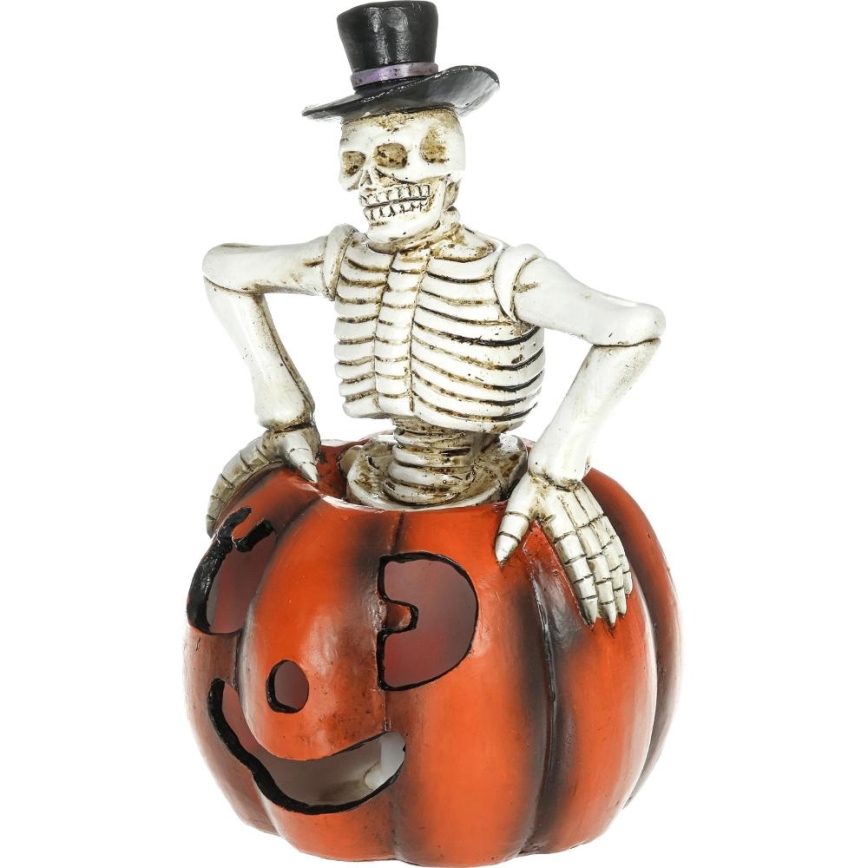 LED Decoratie HALLOWEEN LED/2xLR44/warm wit skelet in een pompoen hars