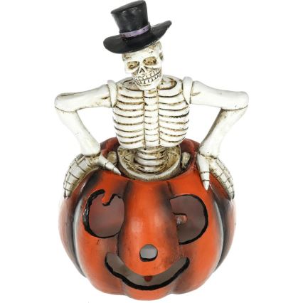 LED Decoratie HALLOWEEN LED/2xLR44/warm wit skelet in een pompoen hars