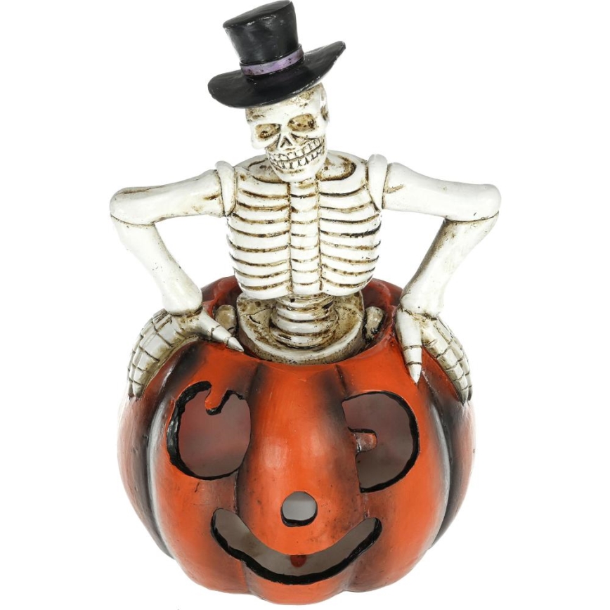 LED Decoratie HALLOWEEN LED/2xLR44/warm wit skelet in een pompoen hars