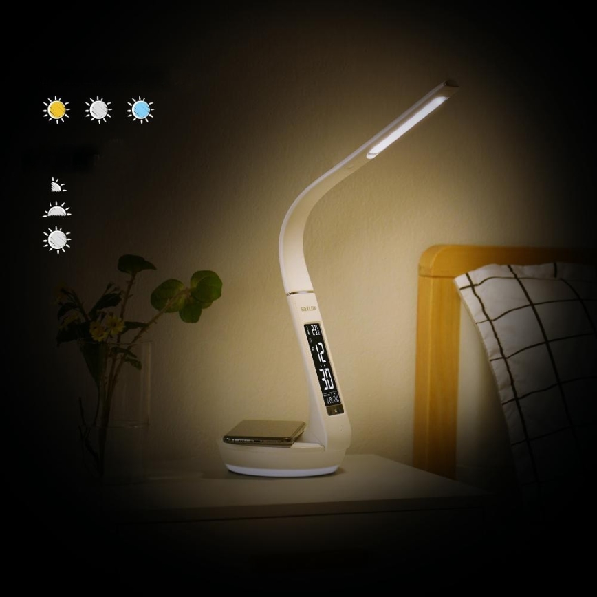LED dimbare tafel lamp met draadloos opladen Qi 5W en scherm LED/6W/230V/1xCR2032 3000/4000/6000K wit