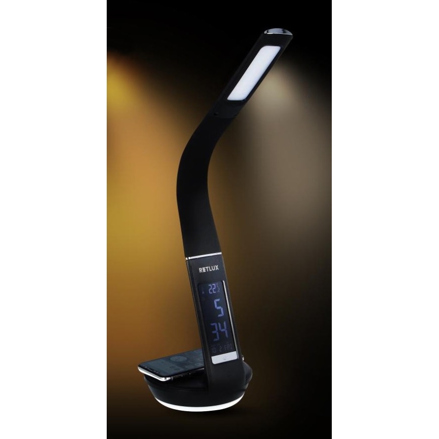 LED dimbare tafel lamp met draadloos opladen Qi 5W en scherm LED/6W/230V/1xCR2032 3000/4000/6000K zwart