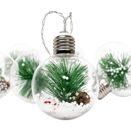 Guirlande lumineuse LED de Noël 10 LED / 3× AAA / blanc chaud 2,1 m boules