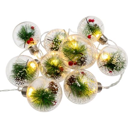 Guirlande lumineuse LED de Noël 10 LED / 3× AAA / blanc chaud 2,1 m boules