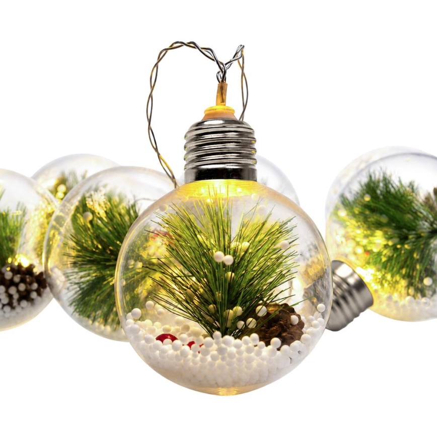 Guirlande lumineuse LED de Noël 10 LED / 3× AAA / blanc chaud 2,1 m boules