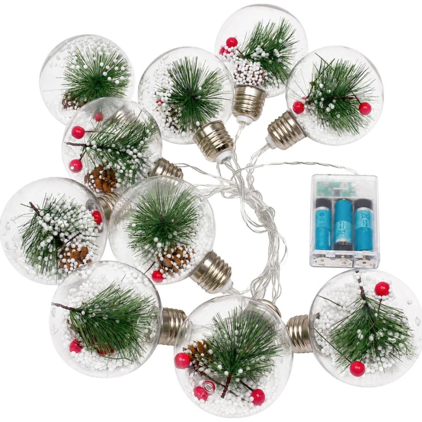 Guirlande lumineuse LED de Noël 10 LED / 3× AAA / blanc chaud 2,1 m boules