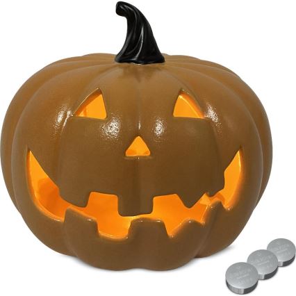 LED Keramische pompoen HALLOWEEN LED/3xLR44/warm wit