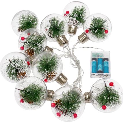 LED kerstverlichting 10xLED/3xAAA/warm wit 2,1m kerstballen