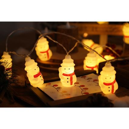 LED kerstlichtsnoer 20xLED/3xAA/warm wit 3,3m sneeuwpoppen