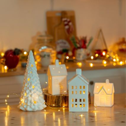 Maison de bougies en porcelaine 20,8 cm blanc