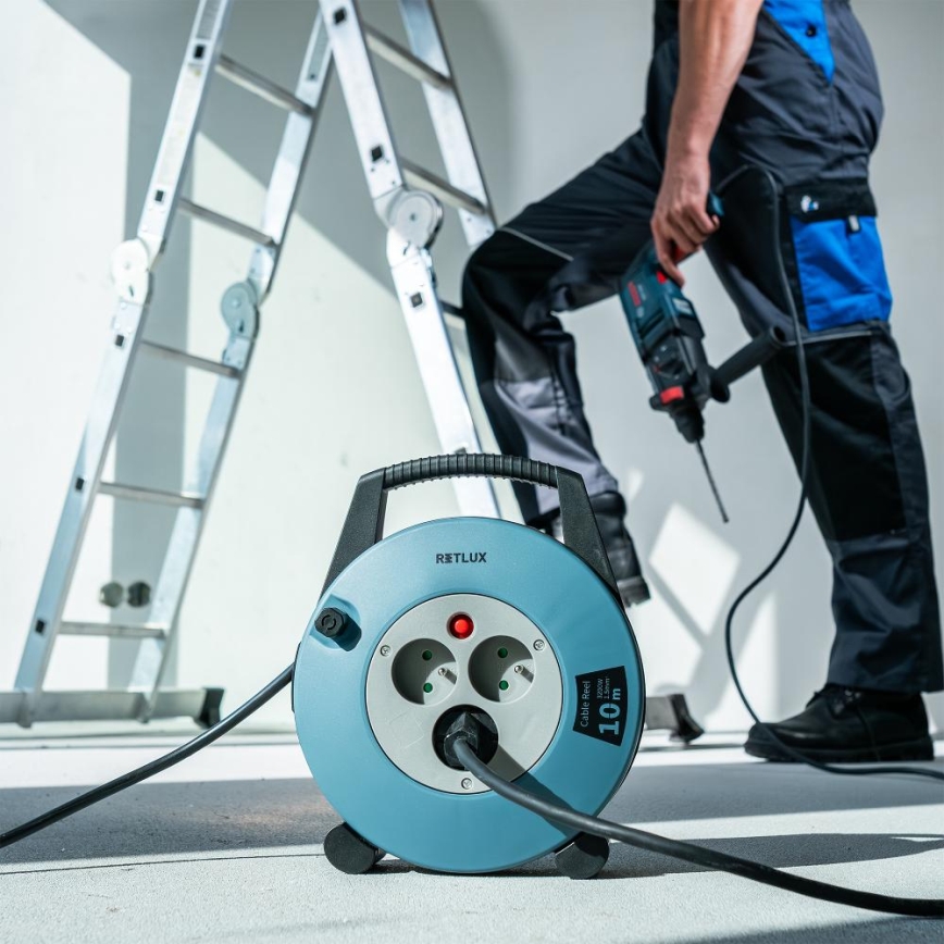 Retlux - Rallonge enrouleur 3Z Type E 10m bleu/noir