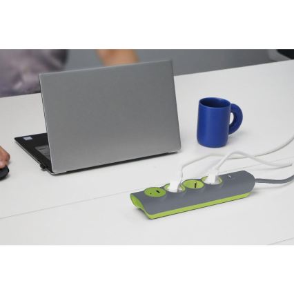 Retlux - Rallonge multiprise 3 prises Type E avec interrupteur + 1x USB-A + 1x USB-C, 1,4 m, gris