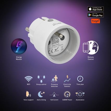 Slimme stekker 3680W/230V/Type E/16A Wi-Fi Tuya