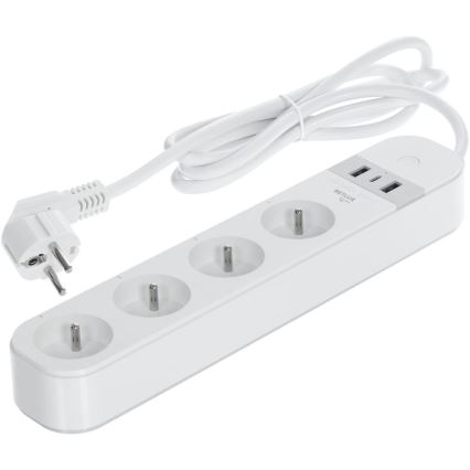 Smart verlenging kabel met schakelaar 4Z Type E + 2x USB-A + 1x USB-C 1,5m Wi-Fi Tuya wit