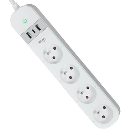 Smart verlenging kabel met schakelaar 4Z Type E + 2x USB-A + 1x USB-C 1,5m Wi-Fi Tuya wit