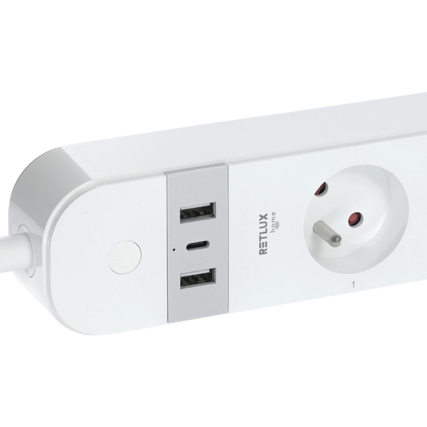 Smart verlenging kabel met schakelaar 4Z Type E + 2x USB-A + 1x USB-C 1,5m Wi-Fi Tuya wit