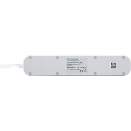 Smart verlenging kabel met schakelaar 4Z Type E + 2x USB-A + 1x USB-C 1,5m Wi-Fi Tuya wit