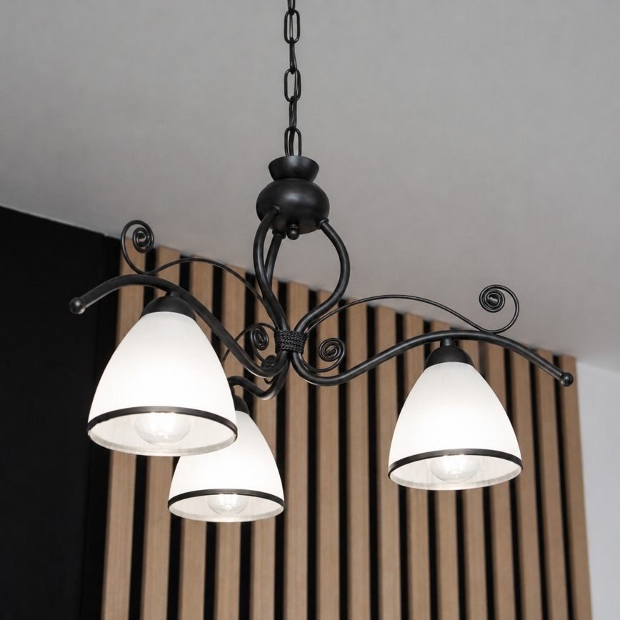 RETRO hanglamp aan ketting 3xE27/60W/230V zwart/wit