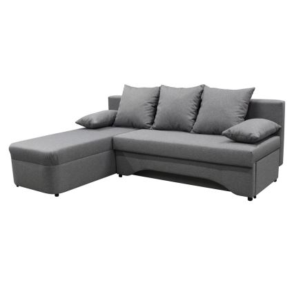 Canapé d'angle convertible universel en L ALMEIDA avec coffre de rangement, gris