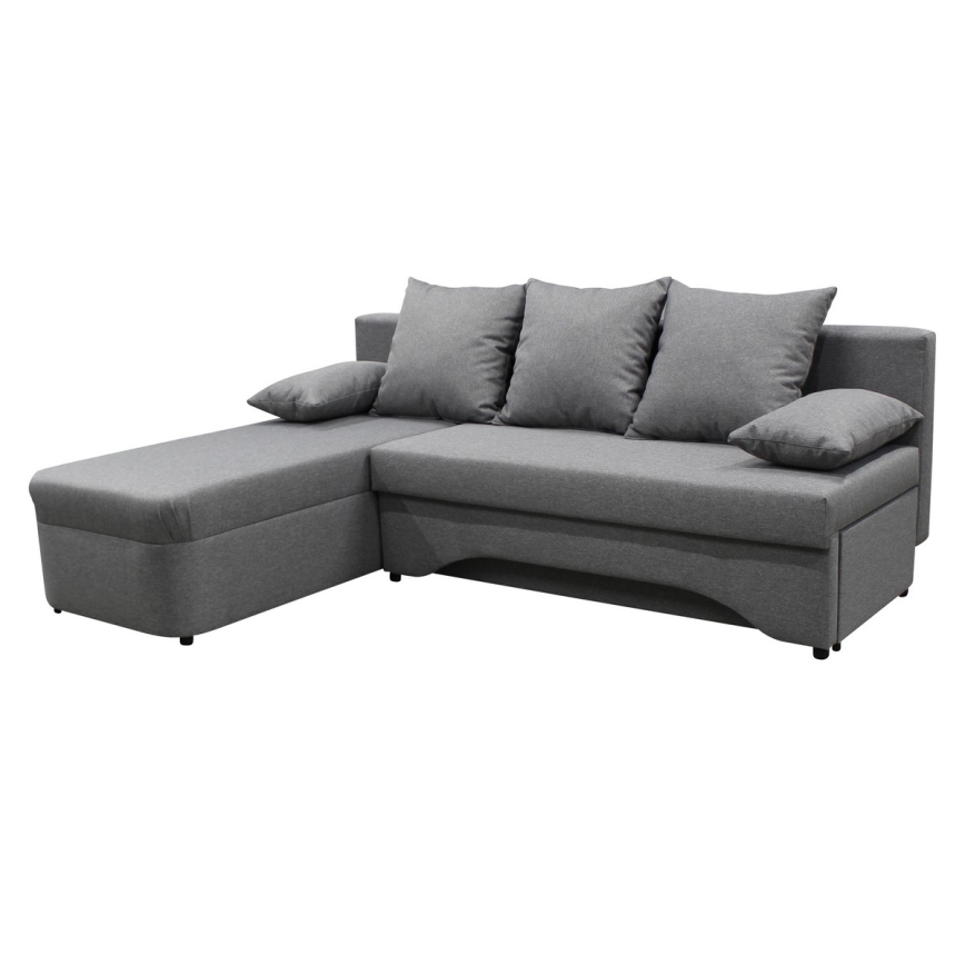Canapé d'angle convertible universel en L ALMEIDA avec coffre de rangement, gris