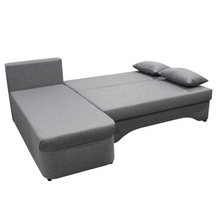 Canapé d'angle convertible universel en L ALMEIDA avec coffre de rangement, gris