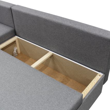 Canapé d'angle convertible universel en L ALMEIDA avec coffre de rangement, gris