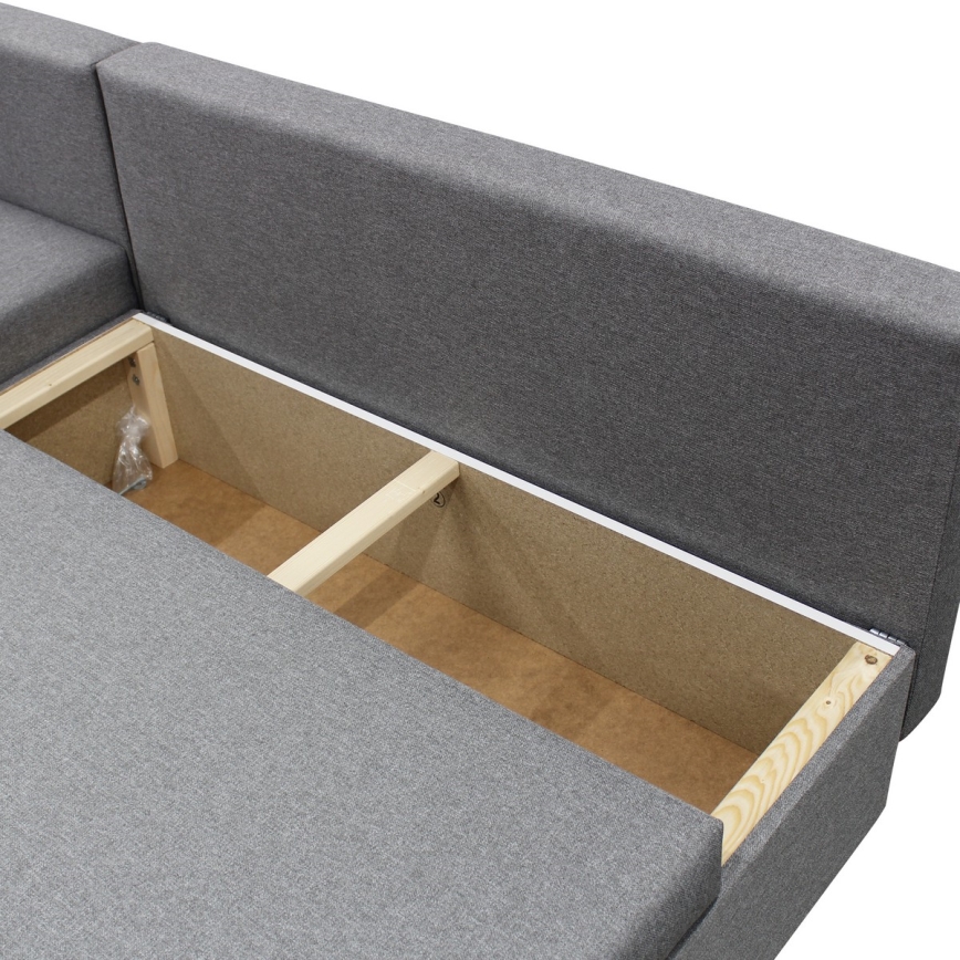 Canapé d'angle convertible universel en L ALMEIDA avec coffre de rangement, gris