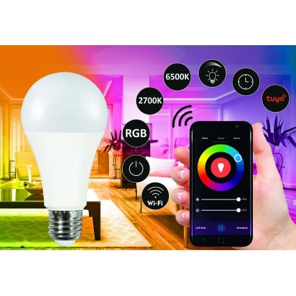 RGBW Dimbare LED Lamp A65 E27/11W/230V 2700-6500K Wi-Fi Tuya