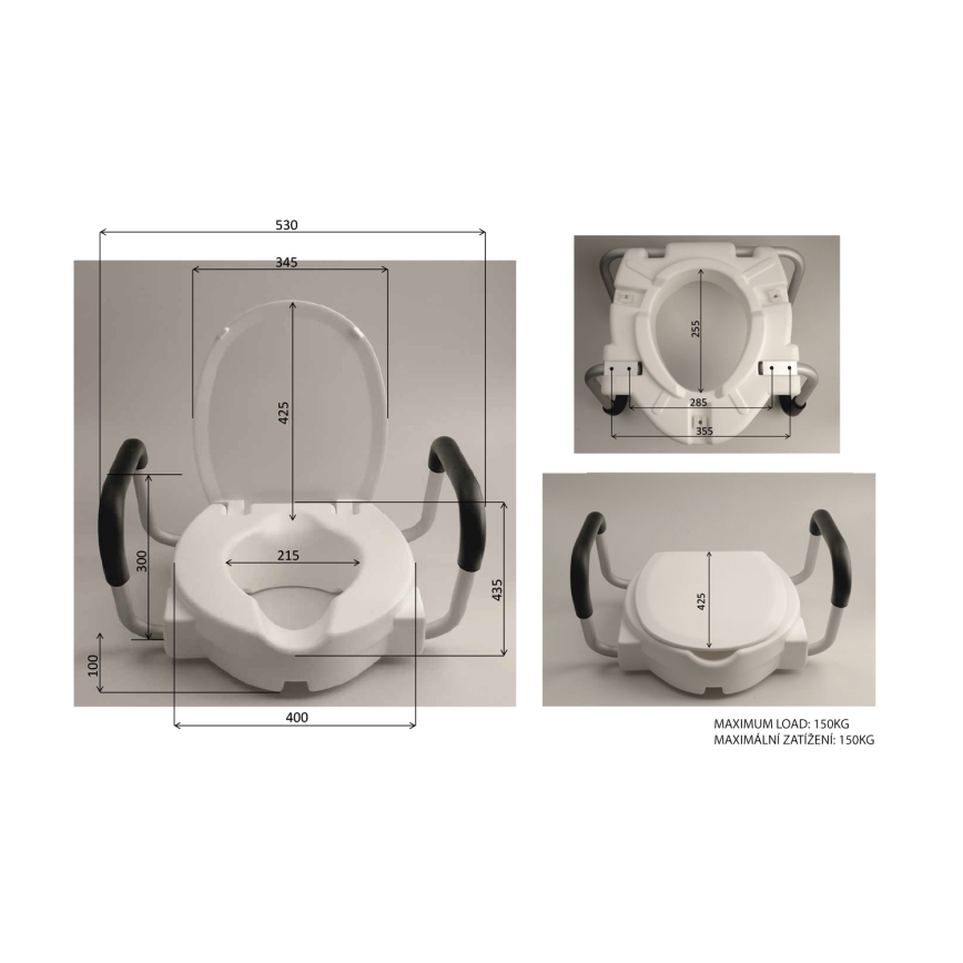 Ridder - Siège WC rehaussé avec poignées, blanc