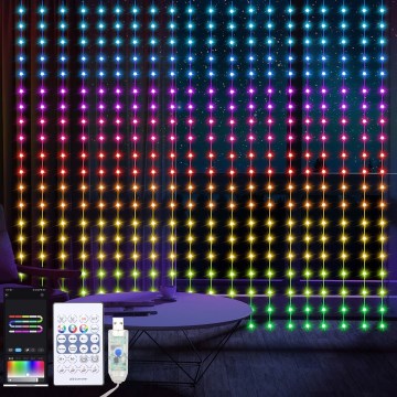 Rideau LED RGB dimmable WIZARD 400xLED/USB 2x2m + télécommande