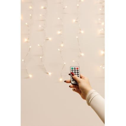 Rideau LED d'extérieur dimmable CURTAIN 360xLED/8,4W/230V 2x2 m IP44 blanc chaud + télécommande