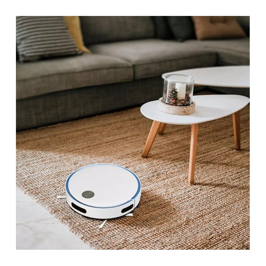 Robot aspirateur blanc/bleu + télécommande