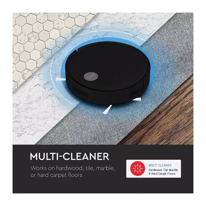Robot aspirateur noir + télécommande