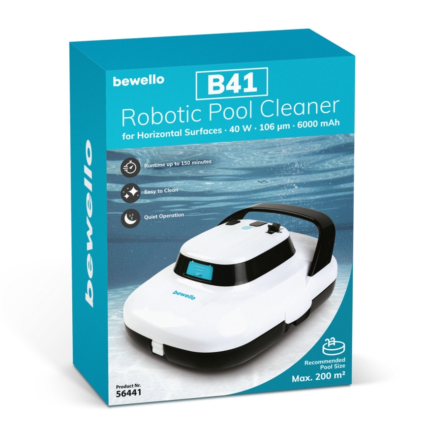 Robot nettoyeur de piscine pour surfaces horizontales 40W/12,6V 6000 mAh IPX8 blanc