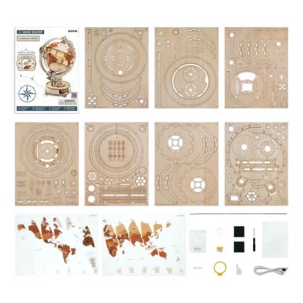 RoboTime - 3D houten mechanische puzzel Gloeiende wereldbol