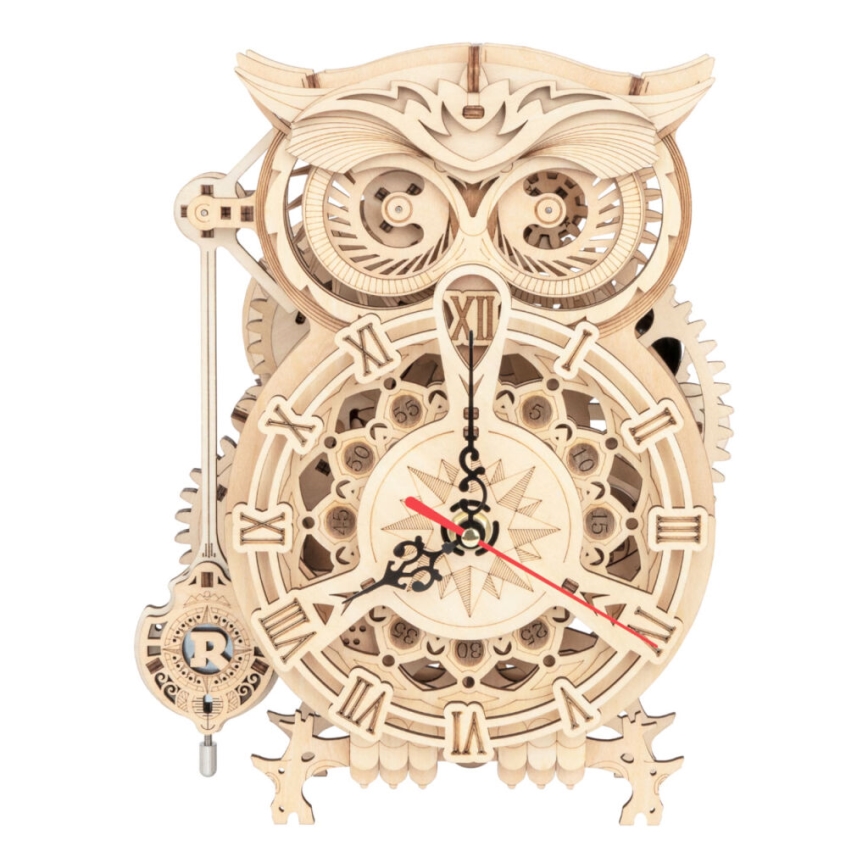 RoboTime - 3D houten mechanische puzzel Uilklok 1xAA