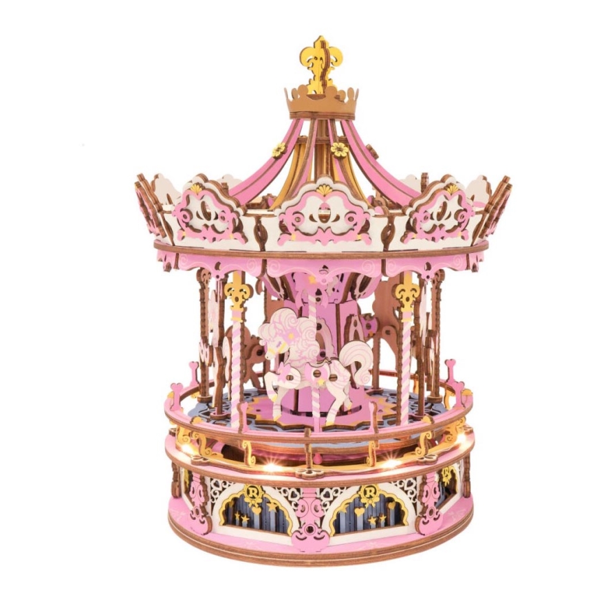RoboTime - 3D muziekdoos puzzel Romantische carrousel roze