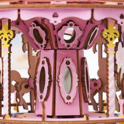 RoboTime - 3D muziekdoos puzzel Romantische carrousel roze