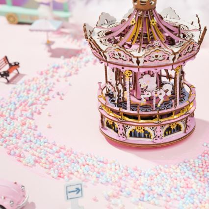 RoboTime - 3D muziekdoos puzzel Romantische carrousel roze
