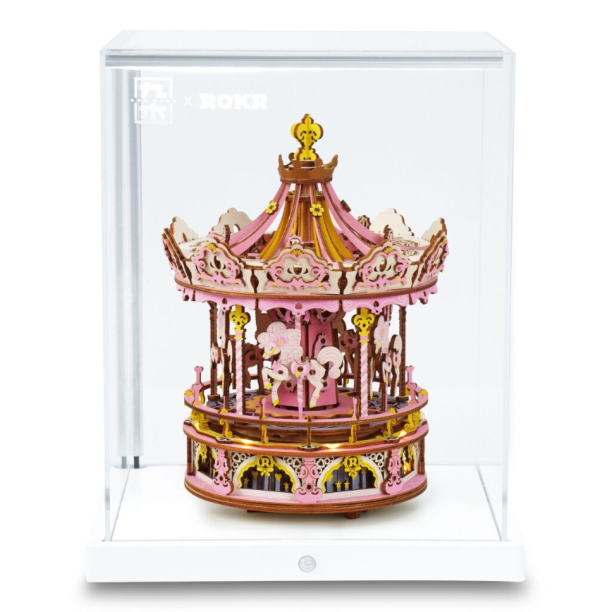RoboTime - 3D muziekdoos puzzel Romantische carrousel roze