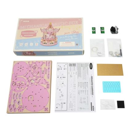 RoboTime - 3D muziekdoos puzzel Romantische carrousel roze