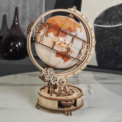 RoboTime - Puzzle 3D mécanique en bois Globe lumineux